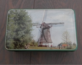 Vintage tin with Dutch pictures, vintage Dutch tin