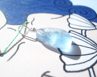Seaham Sea Glass Pastel Blue Multi Mermaids Tear Pendant - with mermaid gift card (MerP09) - from Seaham beach, UK