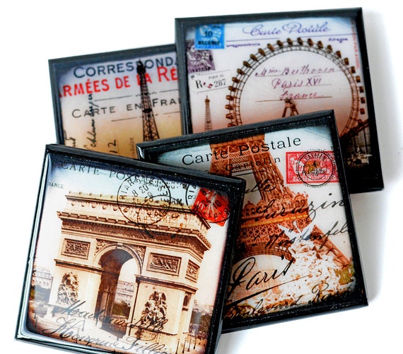 Paris Postcard Coaster Set Eiffel Tower Drink Coasters Paris