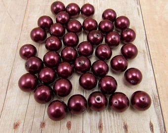10mm Glass Pearls - Burgundy - 40 pieces - Dark Wine