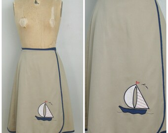 1970's Tan.Navy. It's a Schooner Wrap Skirt. XS/S