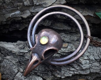 Raven Skull Pendant | Electroformed | Crow Skull Necklace | Bird Skull