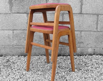 Mid Century Stools 1950s Retro Red Stacking Seats Kitsch Dining