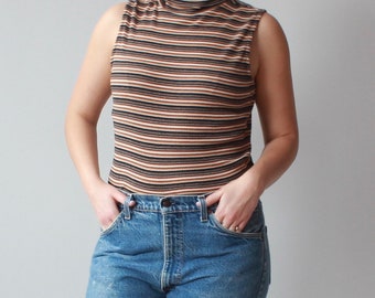 plus size vintage turtleneck | sleeveless striped 90s turtleneck, size 12-16