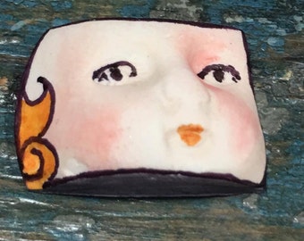 small clay face jewelry craft supplies handmade cabochon partial woman mask polymer indings doll parts head mask stripes tribal
