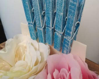 Bright Blue distressed clothespins set of 50