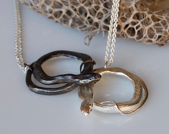 Snake jewelry, Coiled Snake Pendant, Sterling silver serpent necklace, made to order.