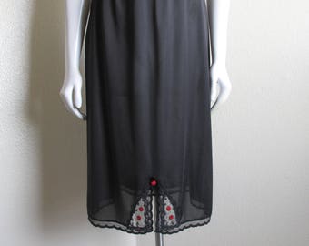 vintage 1960s black half slip with red roses- Henson Kickernick small