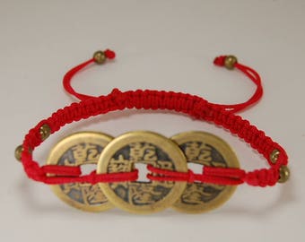Good Luck Chinese Coin Bracelet,Hemp,Good Luck String Bracelet,Drawstring Bracelet,Pray,Men,Woman,Yoga,Mala,Protection,Meditation,Gift