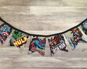 Superhero Marvel Comics Banner, Marvel Comics Decorations, Spiderman Banner, Hulk Banner, Superhero decor, Superhero party, Captain America