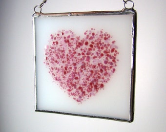 Pink Heart Fused Glass Suncatcher Light Catcher