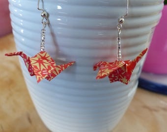 Earrings, origami, crane form, handmade