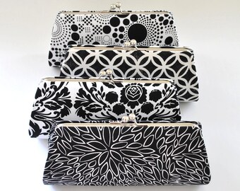 CUSTOM CLUTCH - Black and White Clutch -Bridesmaid Clutch- You choose the fabric