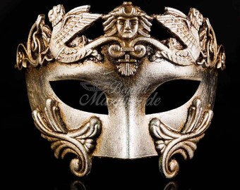 Mens Masquerade Mask, Roman Mask, Greek Silver Mask, Mardi Gras Venetian Masquerade Mask, Masquerade Ball Mask