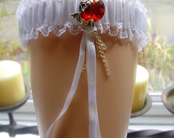 White Gothic Wedding Red Blood Moon Bat Ribbon And Lace Garter