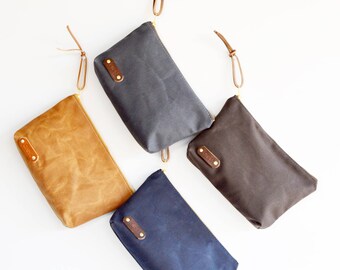 Waxed canvas utility pouch cosmetic toiletry bag clutch