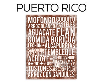 Puerto Rico Food Subway Art Print - Puerto Rico Food Poster - Various Sizes & Colors