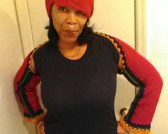My crocheted shrug with matching hat