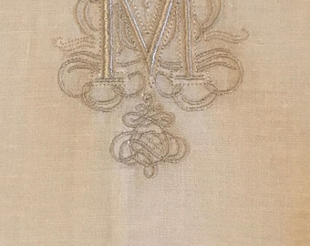 Embroidered "M" Monogram Guest Towels with Hem stitch Border
