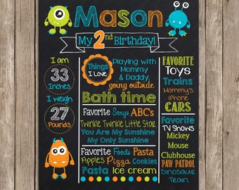Monster Chalkboard - Chalk Board Poster - Custom Color - Printable Photography Prop Poster Printable Digital File