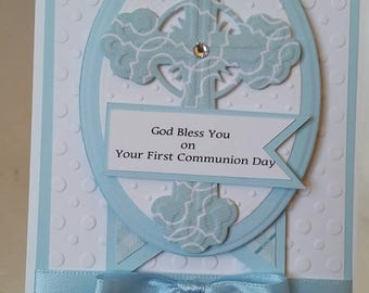 Unique, handcrafted First Communion card , good for a boy.
