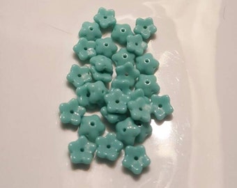 Turquoise Flowers Czech Glass Beads 7mm 30pcs