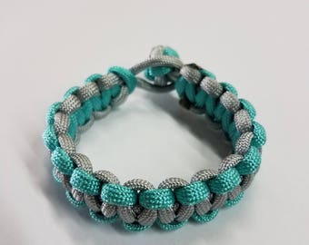 Silver and cyan paracord bracelet