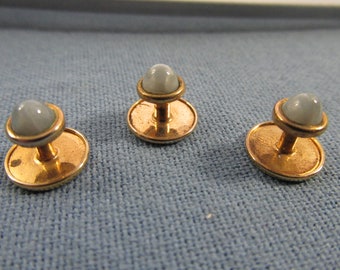 Set of THREE Gold Filled Antique BACHELOR BUTTONS Shirt Studs by Parks Bros. & Rogers - New Old Stock still on Jewelry Store Card
