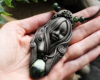 Wolf Spirit Necklace with Chytha Serpentine Gemstone