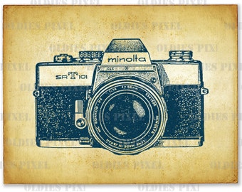 Vintage Nikon Camera Line Art Illustration Hand Drawing Digi