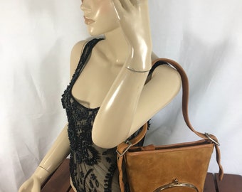 60s BONNIE CASHIN For Meyers Authentic Tan Suede Leather and Tan Leather Trim Bucket Shoulder Bag