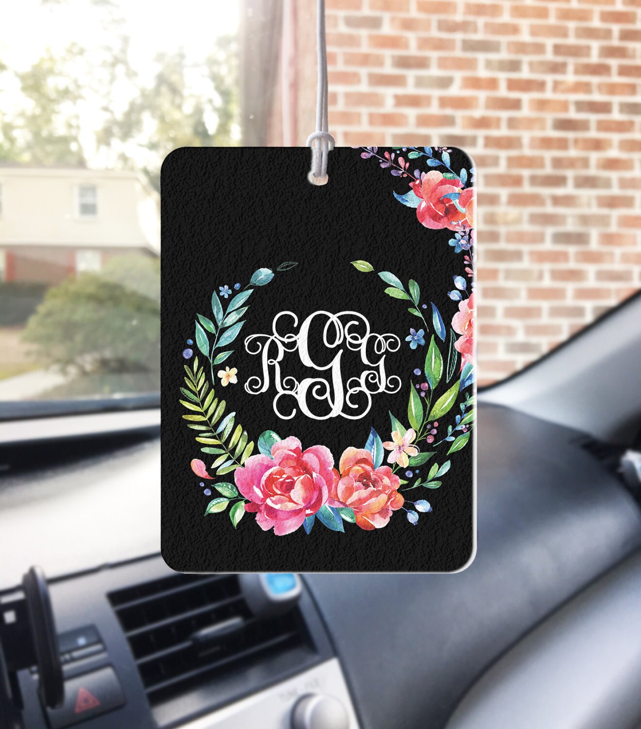 Classy Black Floral Air Freshener Car Monogrammed Auto Air