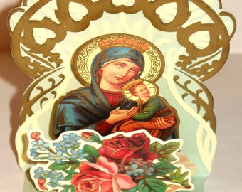 Beautiful 3D MADONNA & BABY JESUS Christmas Card Stand to Display Mint Condition Rare Shackman