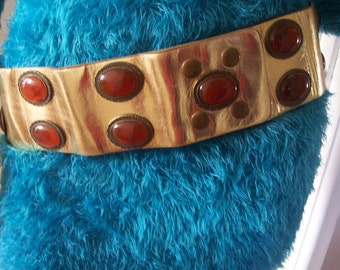 Amazing Wide Gold Leather/Amber Stone Hip Belt