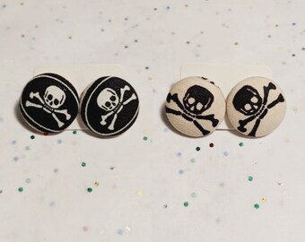 Pirate | Skull and Crossbones | Jolly Roger Button Earrings