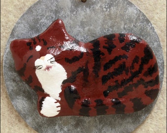 Red Tabby Cat Magnet, Kittenloaf, OOAK, Plaster