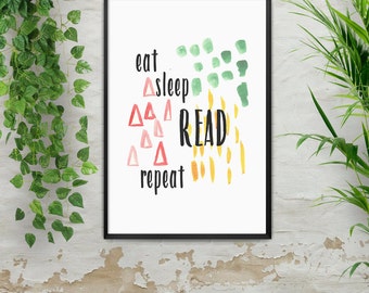 Eat Sleep Read, Dorm Decor, Book Lovers Decor, Book Decor, College Decor, Art Print, Book Lover Gift, Instant Digital Download, Reading Art