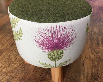 Scottish Pink Thistle Footstool with Green top