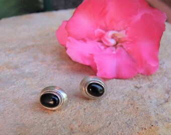 Silver earrings with black onyx. Silver Jewellery. Silver earrings with Black Onyx cabochons. Silver jewelry.