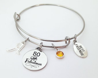 50 and fabulous, fifty and fabulous, 50th Birthday Gift Bracelet, 50 Birthday, 50th Birthday Gift for Women, Fifty Birthday, 50 th Birthday