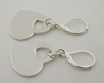 Sterling Silver Lever Back Heart Earrings