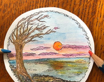 Original Sunset Drawing-Round