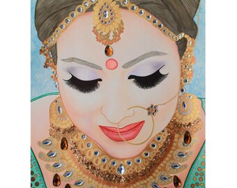 Beautiful Sikh Bride - Mixed Media Art - ART PRINT - 8 x 10 - By Toronto Portrait Artist Malinda Prudhomme