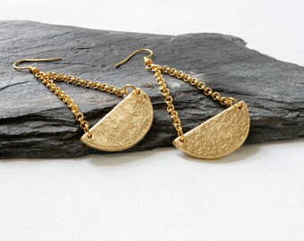 Gold earrings, Gold dangle earrings, Half moon earrings, Statement earrings, Geometric earrings, Boho earrings, girlfriend gift, wife gift