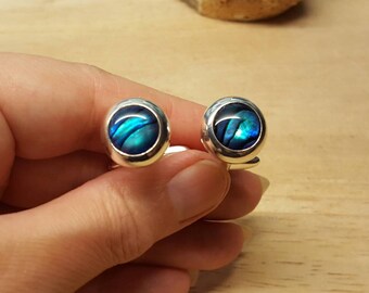 Mens Blue Abalone cufflinks. Blue Paua shell cufflinks. Reiki jewelry uk. Silver plated Blue Men's accessories