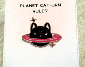 Planet Cat-urn Enamel Pin with handmade Punny card & envelope - Lapel Pin - Hard Enamel Pin - Animal - Kawii - Trending - Backpack Pin