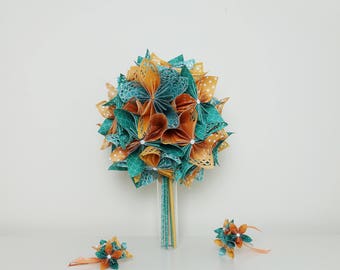 Turquoise bridal bouquet / orange and Bridal Accessories