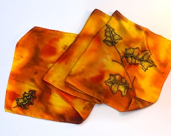 Oak Leaves Scarf - Hand Painted Silk