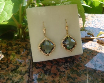 Vintage earrings, gold, gold filled with Crystal glass
