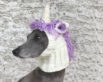 Unicorn Dog Hat / Unicorn Dog Snood / Knit Unicorn Dog Hat / Knit Unicorn Hat for Dog / Dog Hat / Hand Knit Dog Hat